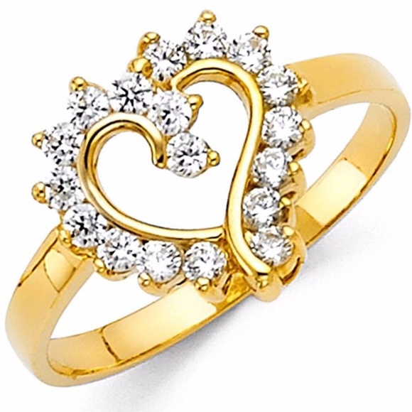 14k Solid Yellow Gold Heart Engagement Ring